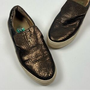 J Slides Slip On Platform Shoes Bronze Leather Size 8